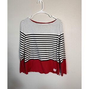 Talbots Authentic Tee Striped Nautical Long Sleeve Cotton Knit Top Red Black M
